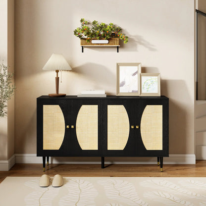 55" Sideboard Buffet Cabinet, Boho Storage With Adjustable Shelves, Black Storage Cabinets at Gallery Canada