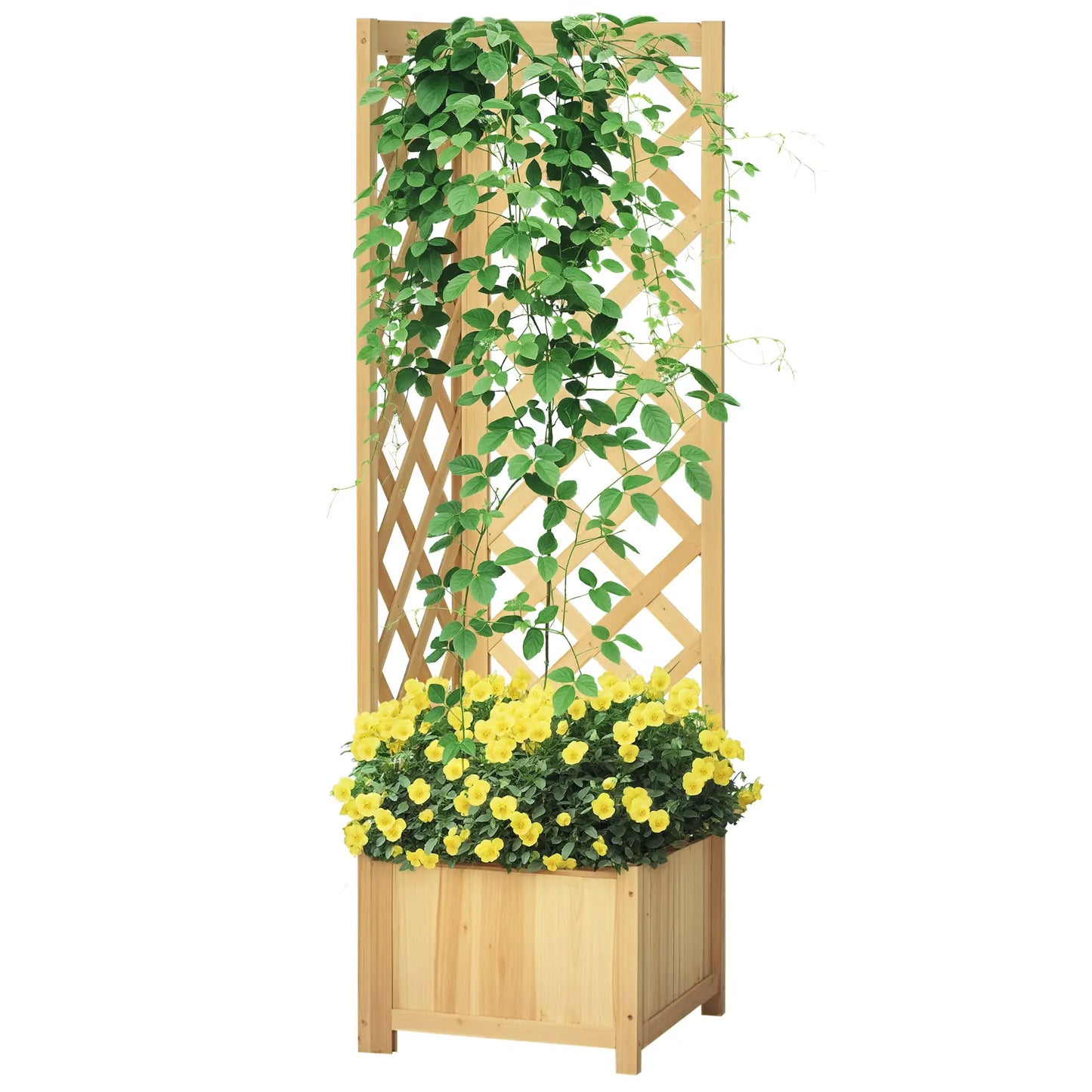 Wood Planter With Trellis For Vine Climbing, 16" x 16" x 57", Natural Raised Garden Beds at Gallery Canada