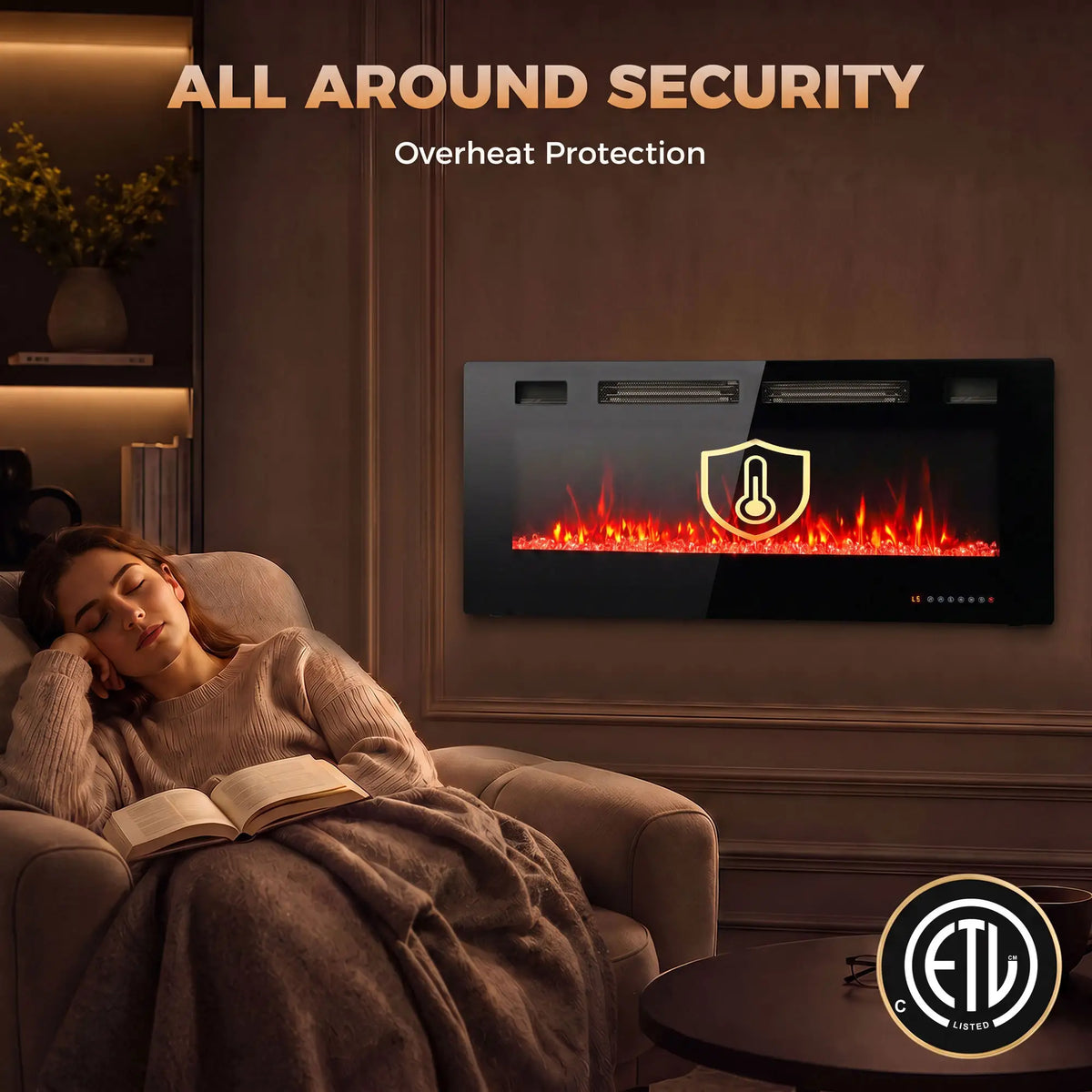 50" Electric Fireplace, Ultra-Thin Recessed, Wall Mounted, Black Electric Fireplaces at Gallery Canada