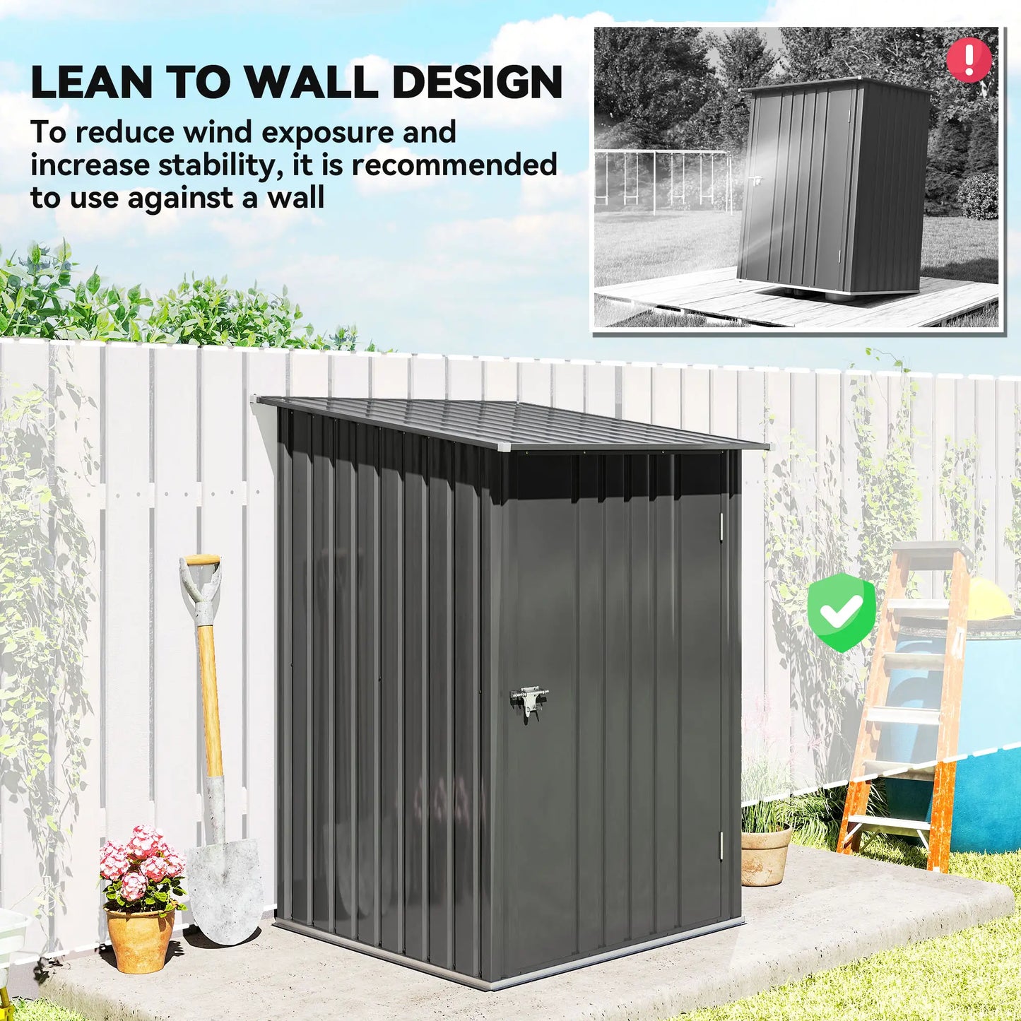 3.3' x 3.4' Lean-To Storage Shed, Galvanized Steel, Lockable Door, Dark Gray Sheds at Gallery Canada