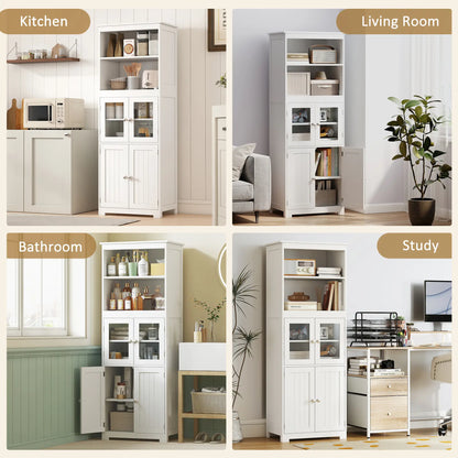 63" Small Buffet with Hutch, 4-Door Kitchen Pantry, Adjustable Shelf, White Kitchen Pantry Cabinets at Gallery Canada