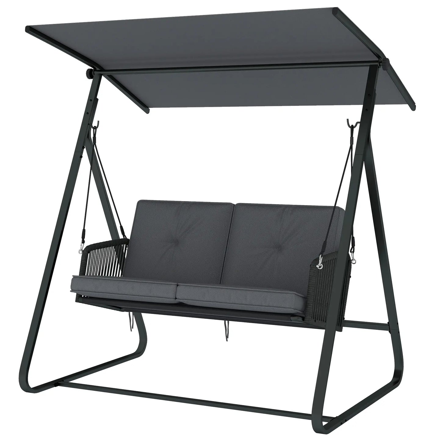 2-Person Outdoor Swing, Adjustable Canopy, Rattan Bench With Cushions Patio Swings with Stand Dark Grey at Gallery Canada