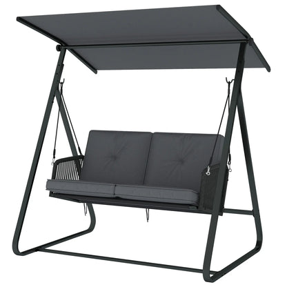 2-Person Outdoor Swing, Adjustable Canopy, Rattan Bench With Cushions Patio Swings with Stand Dark Grey at Gallery Canada
