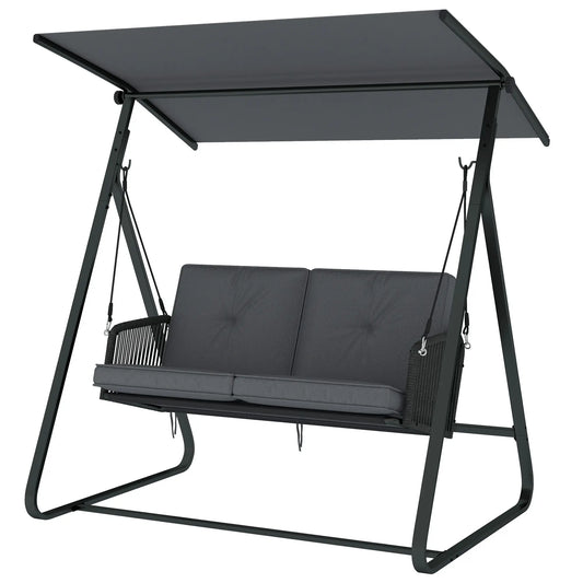 2-Person Outdoor Swing, Adjustable Canopy, Rattan Bench With Cushions Patio Swings with Stand Dark Grey at Gallery Canada