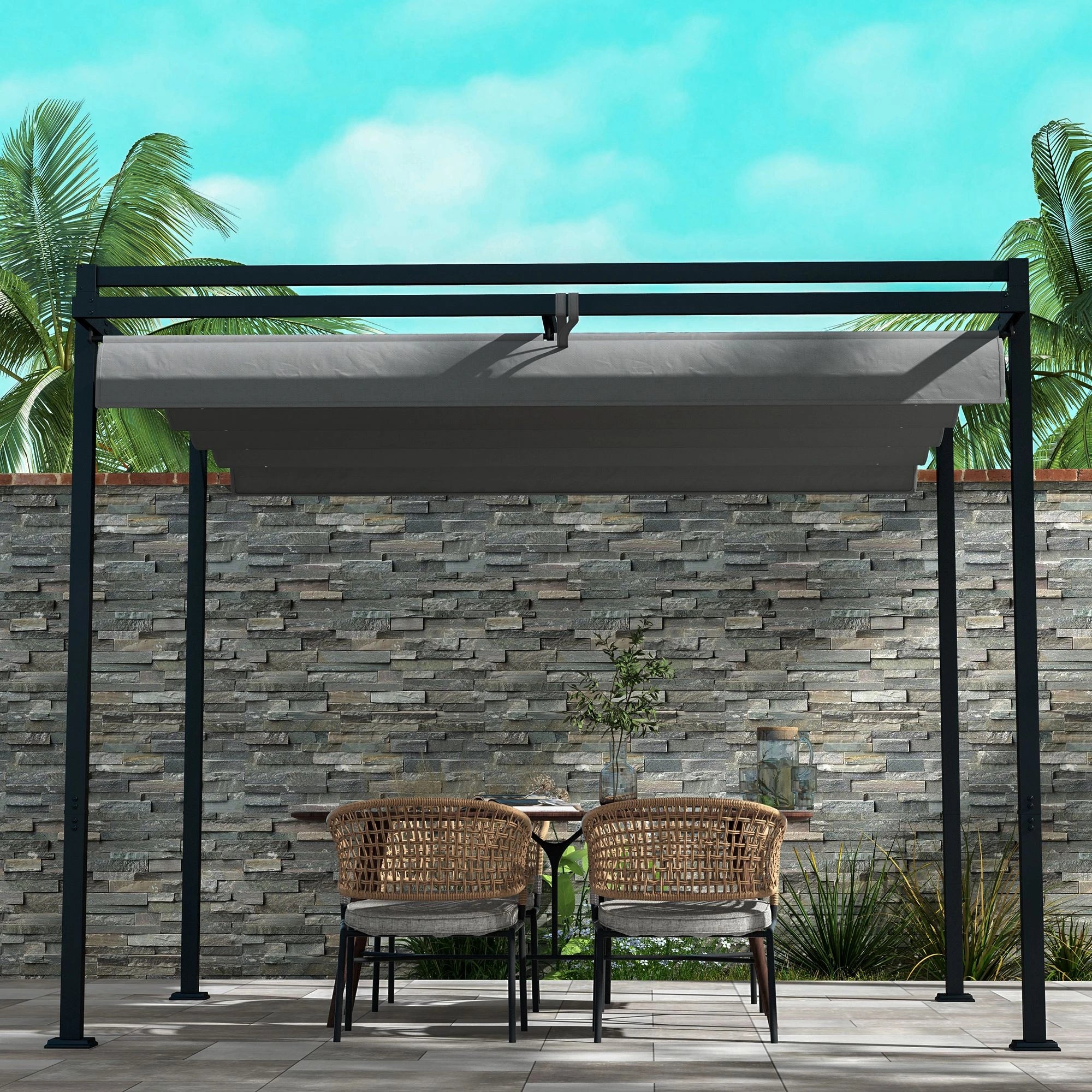 10' x 10' Retractable Pergola, Garden Gazebo, Dark Grey Pergolas at Gallery Canada