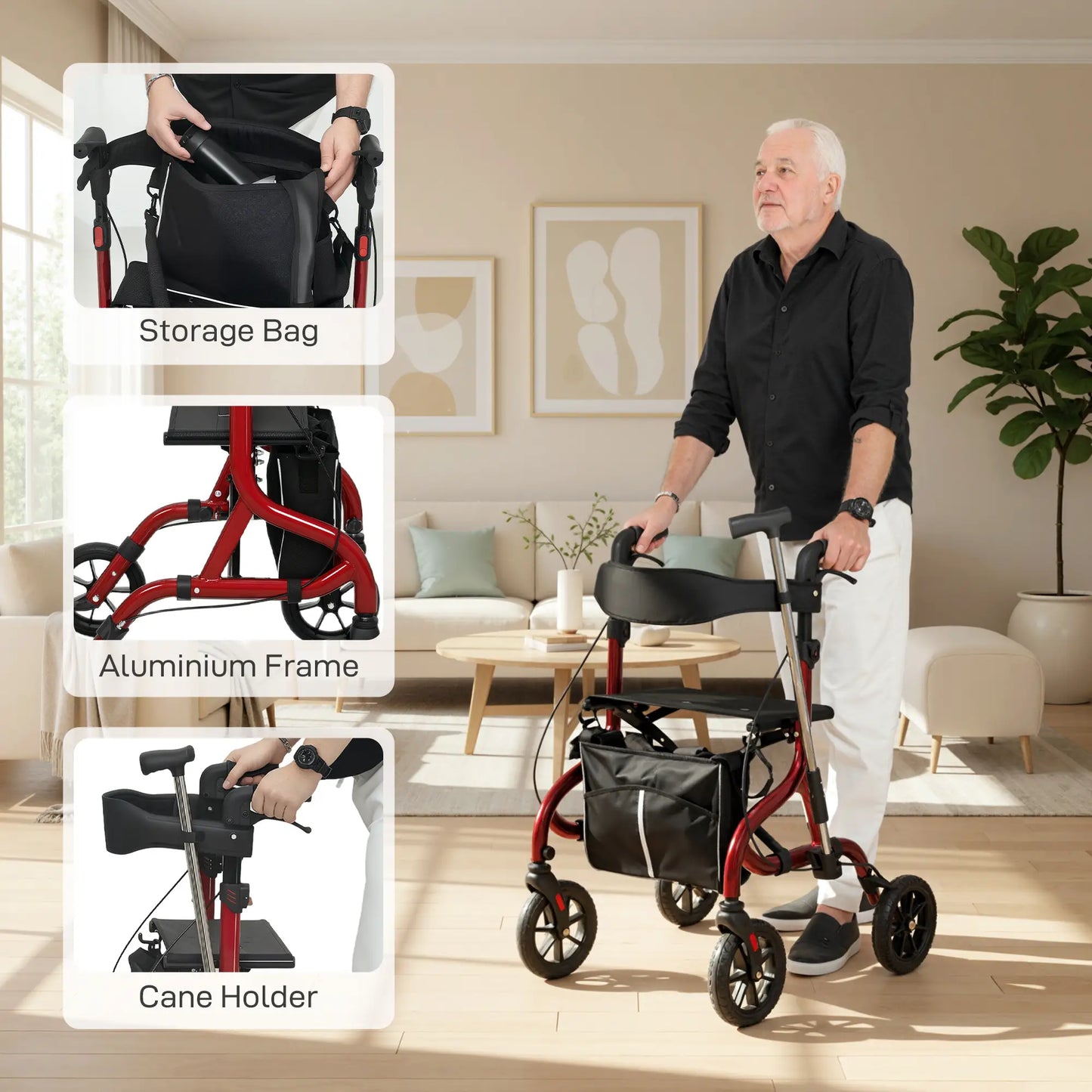 Foldable Rollator Walker With Seat, Adjustable Handles, Red Knee Walker & Wheelchair Ramps at Gallery Canada