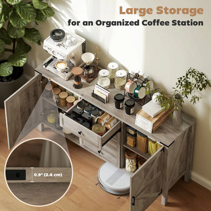 59" Buffet Cabinet, Farmhouse Sideboard, 2 Barn Doors, 4 Drawers, Grey Storage Cabinets at Gallery Canada