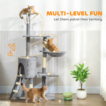 53" Cat Tree Tower, Scratching Posts, Condo, Hammock, Grey Cat Trees at Gallery Canada