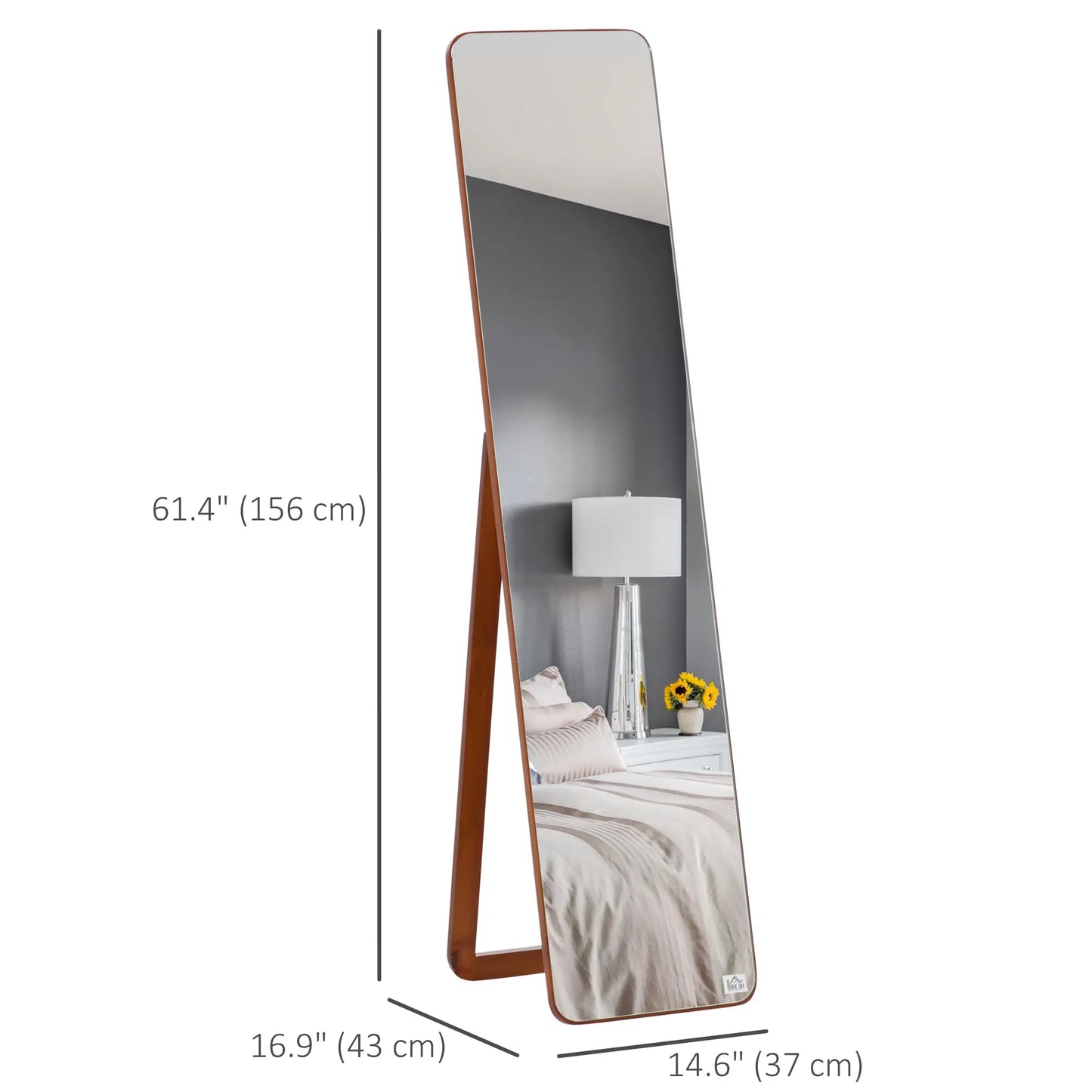 Full Length Mirror, Free Standing, Wood Frame, 15" x 61", Light Walnut Full Length Mirrors at Gallery Canada
