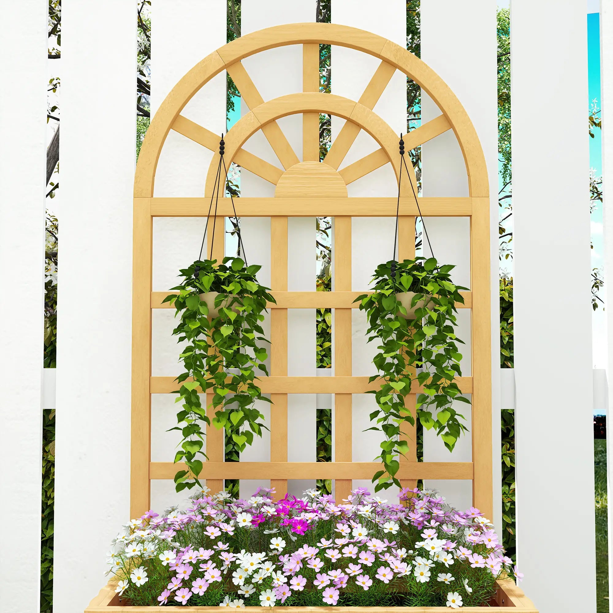 Wooden Raised Garden Bed With Lattice Trellis, Outdoor Elevated Planter Box Wooden Planter Boxes at Gallery Canada