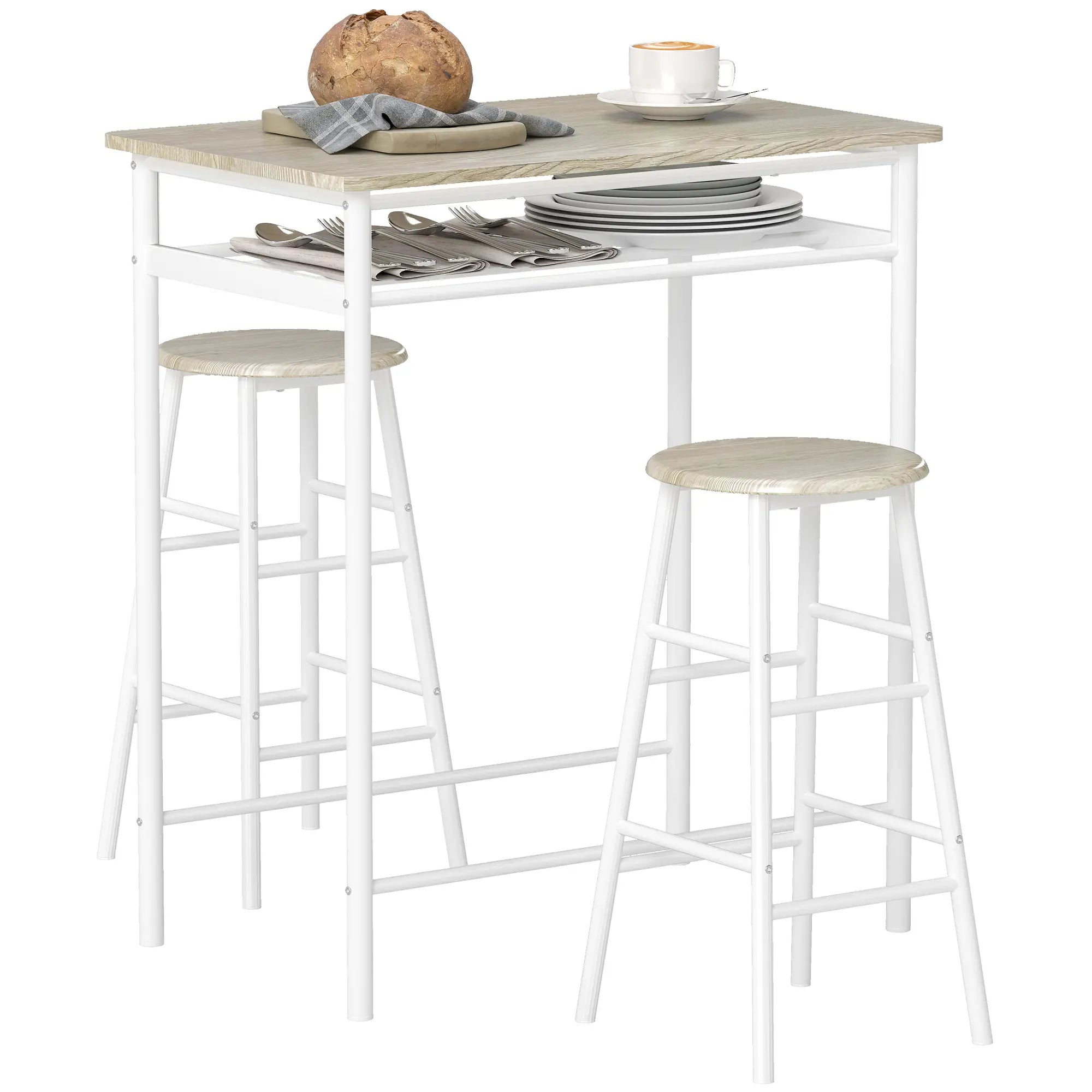 3-Piece Counter Height Bar Table Set, 1 Table 2 Stools, White Oak, White Bar Sets at Gallery Canada