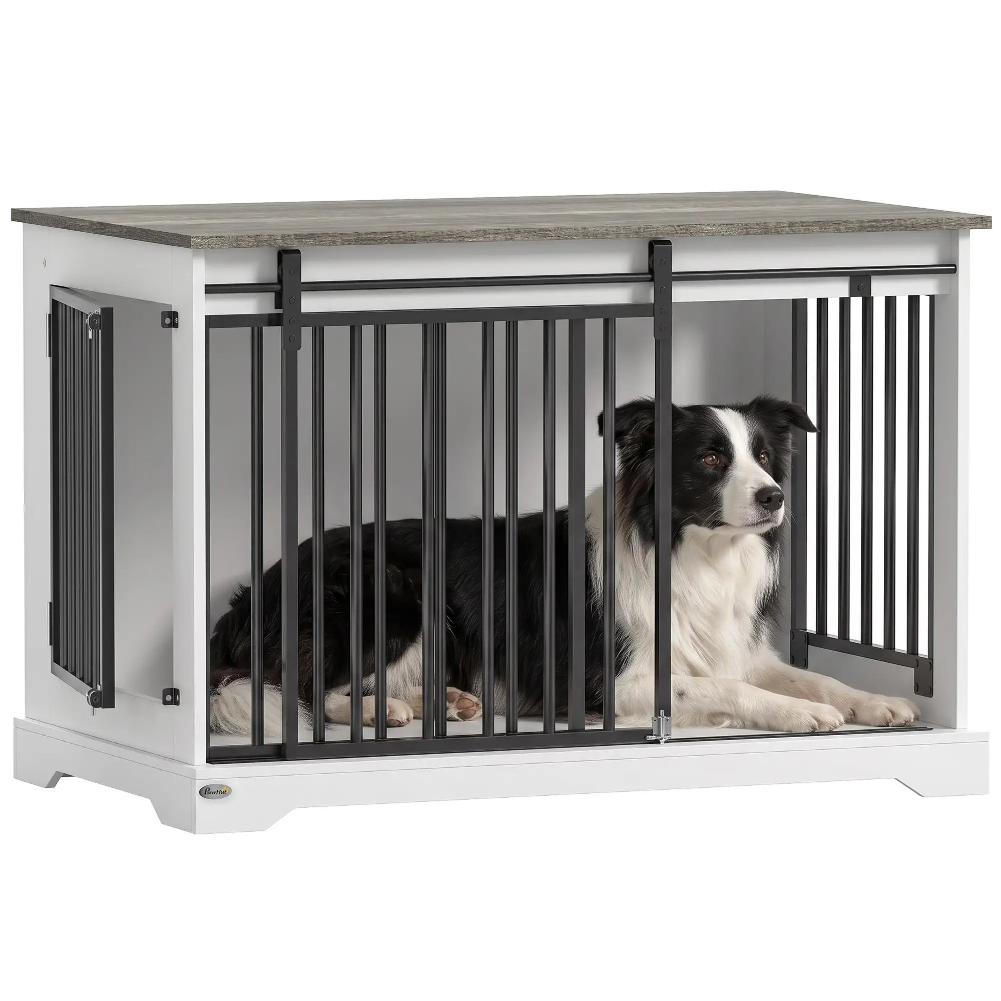 Dog Crate Furniture 100 cm, Sliding Barn Door, Large Breeds, White Dog Cages & Crates at Gallery Canada
