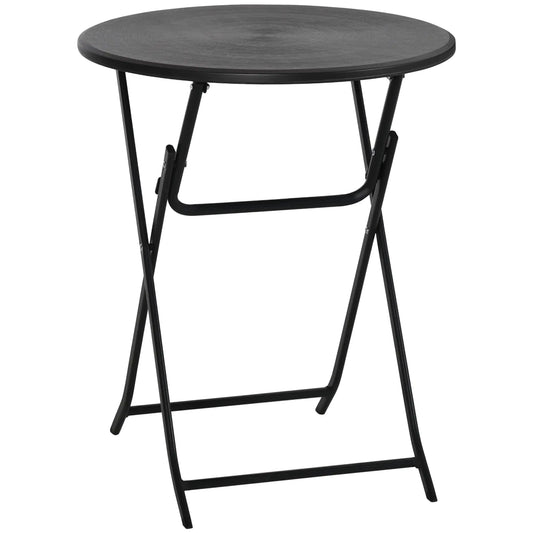 Folding Outdoor Coffee Table, 23.6" Round, Wood-Effect HDPE Top, Dark Grey Patio Side Tables Dark Grey at Gallery Canada