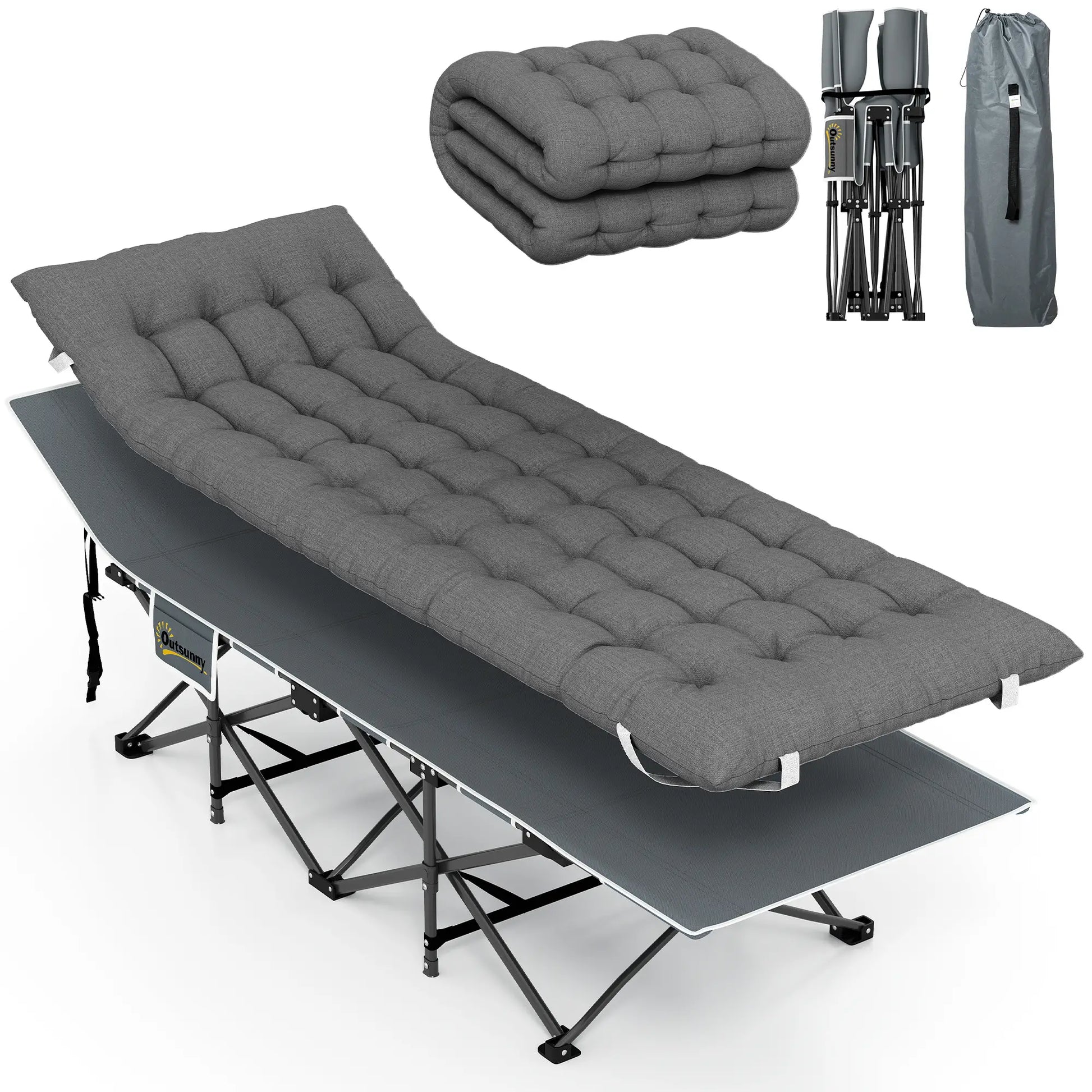 26.8" Wide Folding Bed, Camping Cot with Mattress, Carry Bag, 330 LBS, Dark Grey Camping Cots at Gallery Canada