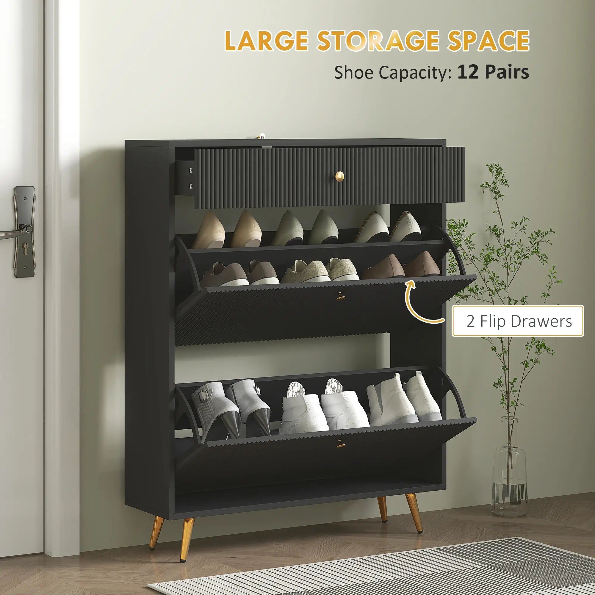Narrow Shoe Storage Cabinet, Adjustable Shelves, 12 Pairs, Black Shoe Storage Cabinets & Racks at Gallery Canada