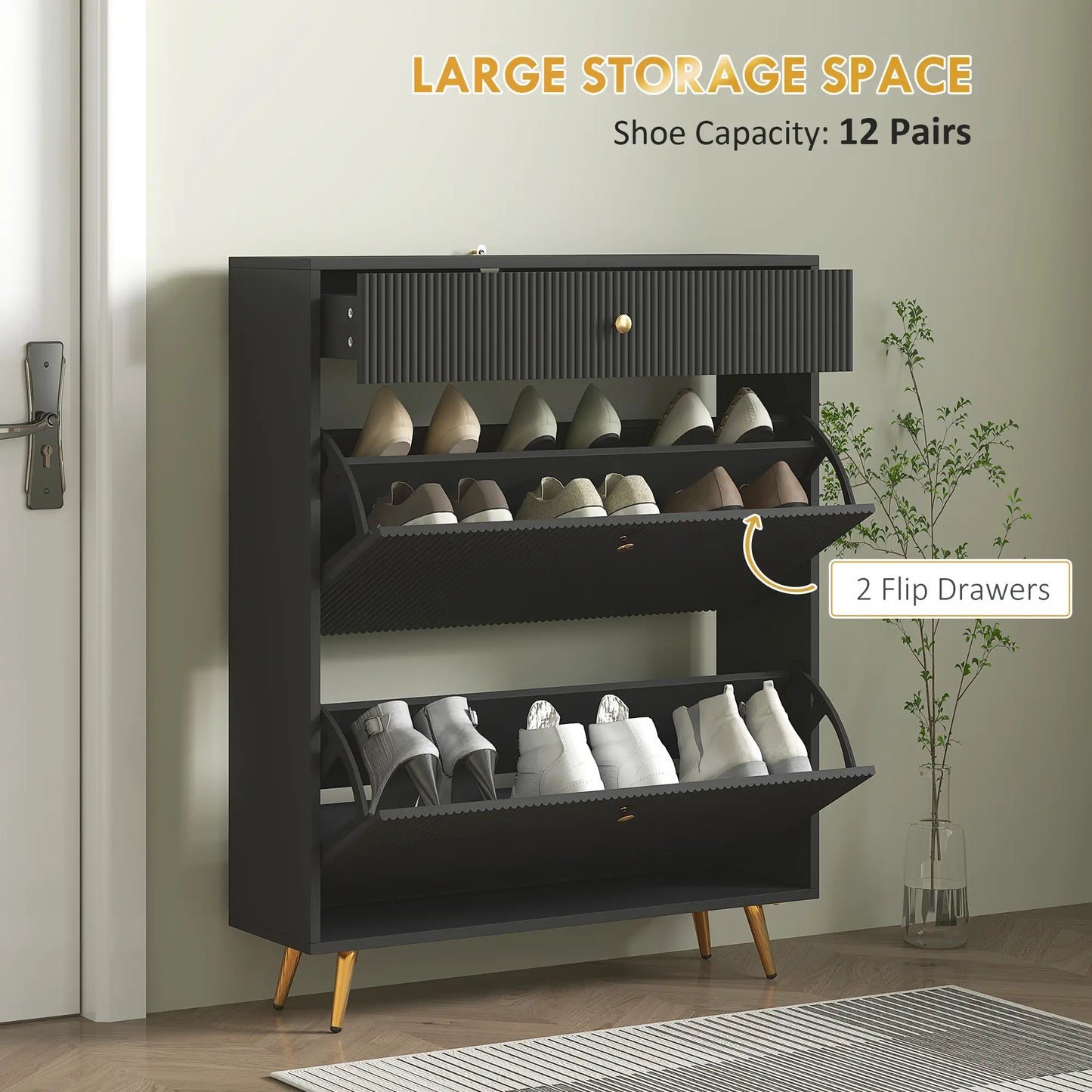 Narrow Shoe Storage Cabinet, Adjustable Shelves, 12 Pairs, Black Shoe Storage Cabinets & Racks at Gallery Canada