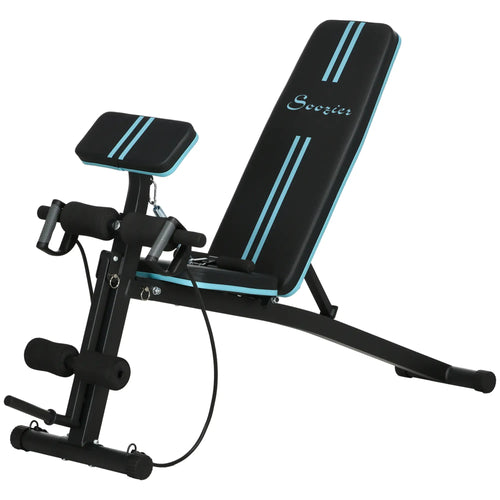 Foldable Adjustable Press Bench, Weight Training Gym Chair, Black & Blue
