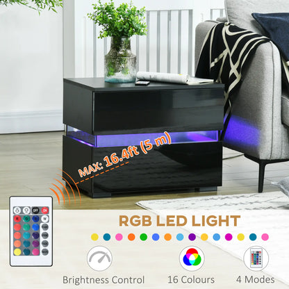 Modern Nightstand, 2 Drawers, USB RGB LED Lights, Remote, Black Bedside Tables at Gallery Canada
