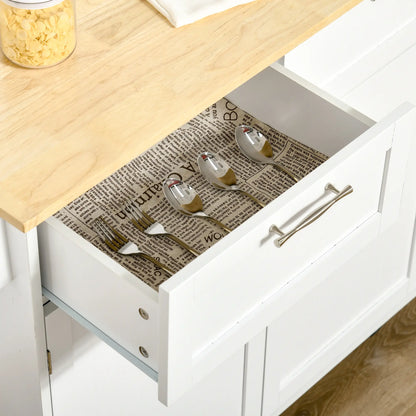 Rolling Kitchen Island with Drawers, Rubber Wood Top, Cabinet, White Kitchen Islands & Kitchen Carts at Gallery Canada