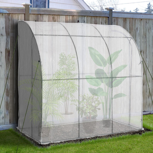 7' x 4' x 7' Outdoor Lean-to Walk-in Garden Greenhouse with Roll-Up Door Hot House for Plants Herbs Vegetables, White - Gallery Canada