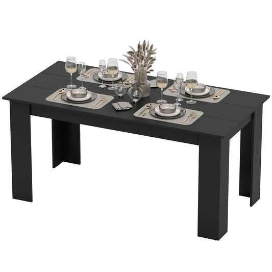 63" Kitchen Table for 4-6 People, Wood Effect, Black