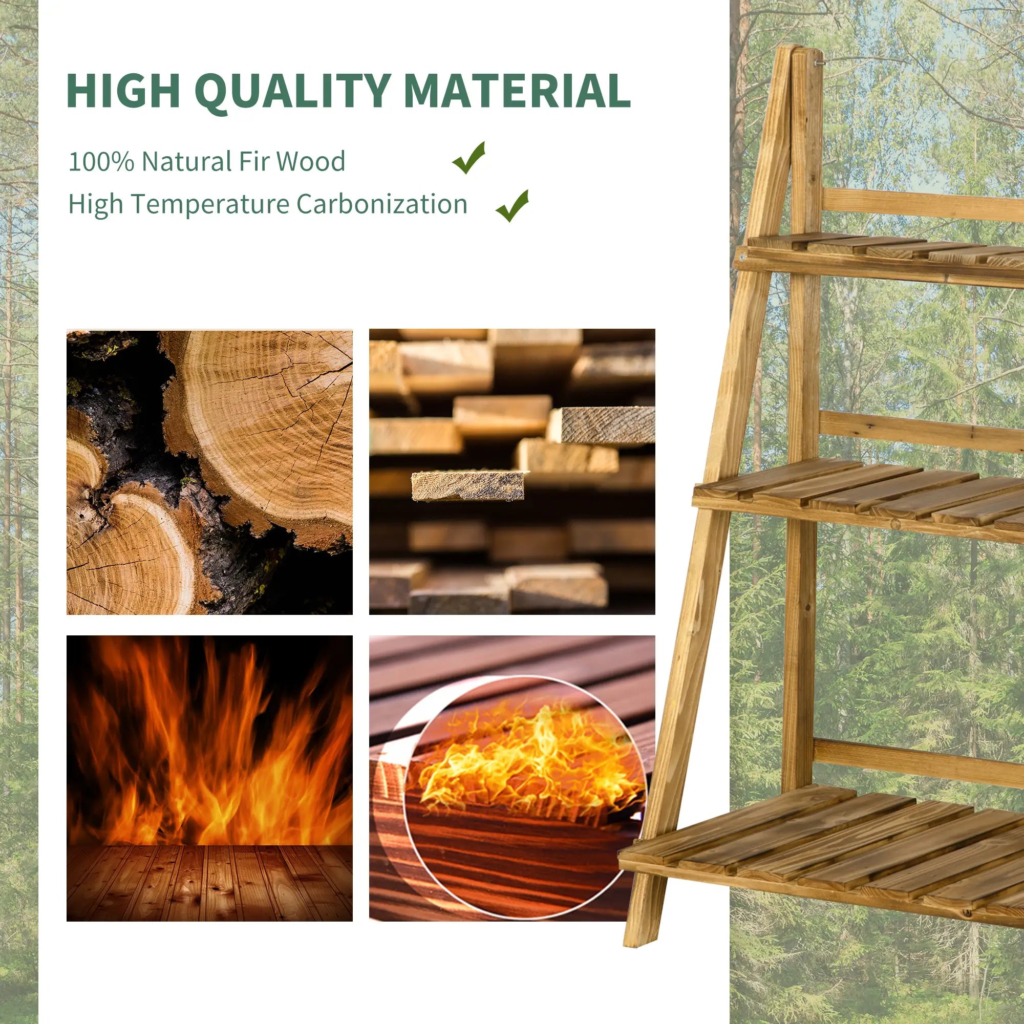 Foldable 3-Tier Wooden Plant Stand, Garden Indoor Outdoor, 24