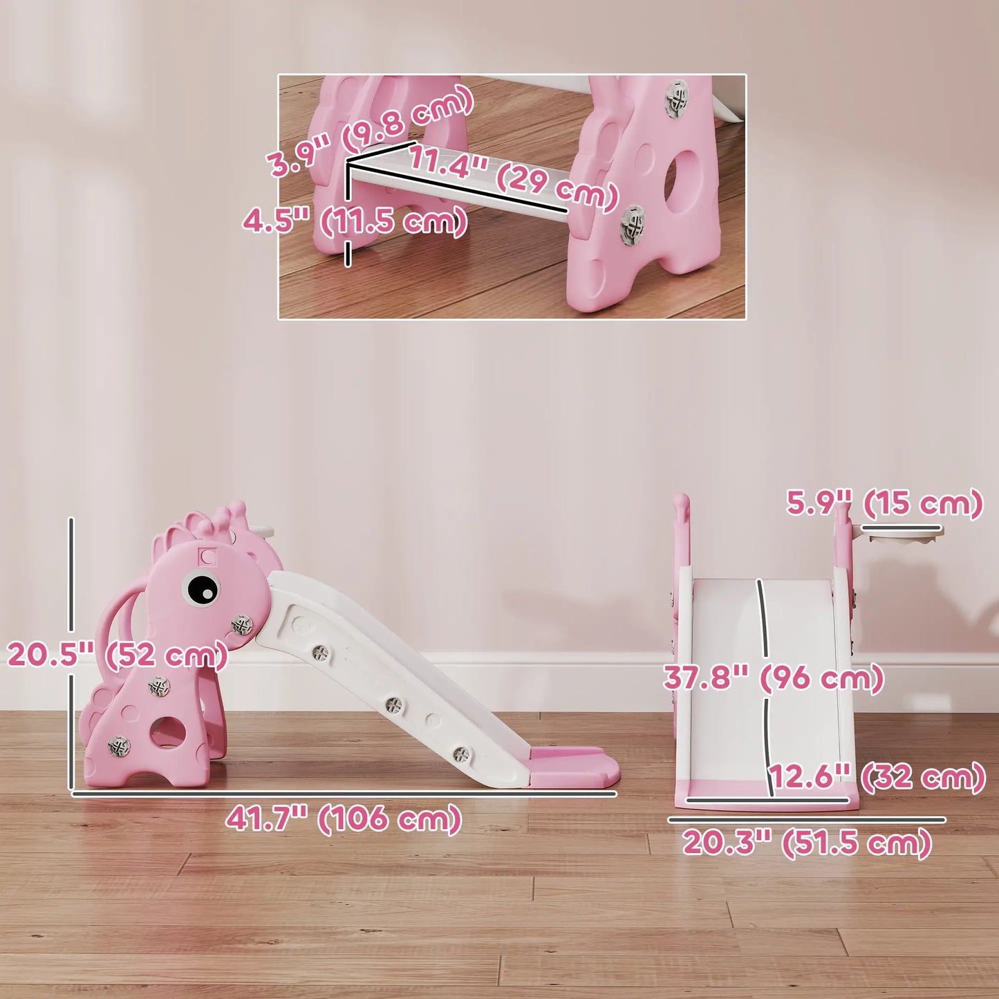 3 in 1 Toddler Slide, Climber, Basketball Hoop, Giraffe Design, Pink Gym Sets & Swings at Gallery Canada