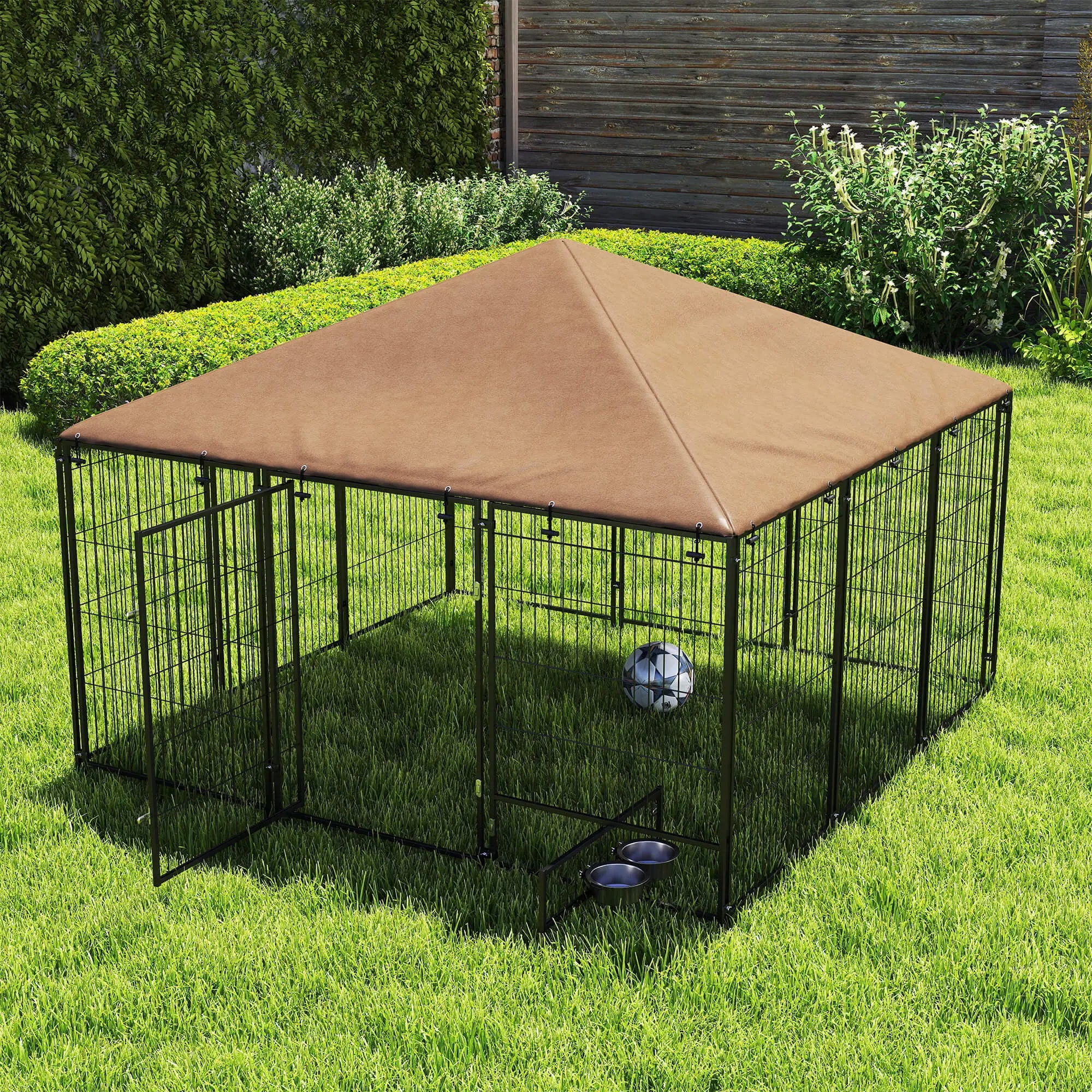 6.9' x 6.9' x 5' Outdoor Dog Kennel, Canopy, Rotating Bowls, Coffee Houses, Kennels & Pens at Gallery Canada