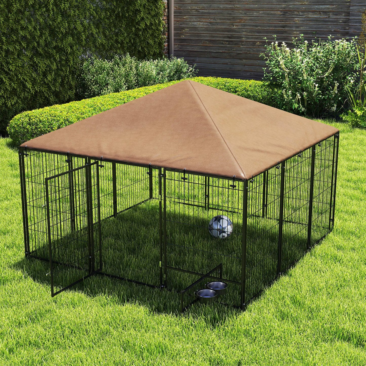 6.9' x 6.9' x 5' Outdoor Dog Kennel, Canopy, Rotating Bowls, Coffee Houses, Kennels & Pens at Gallery Canada
