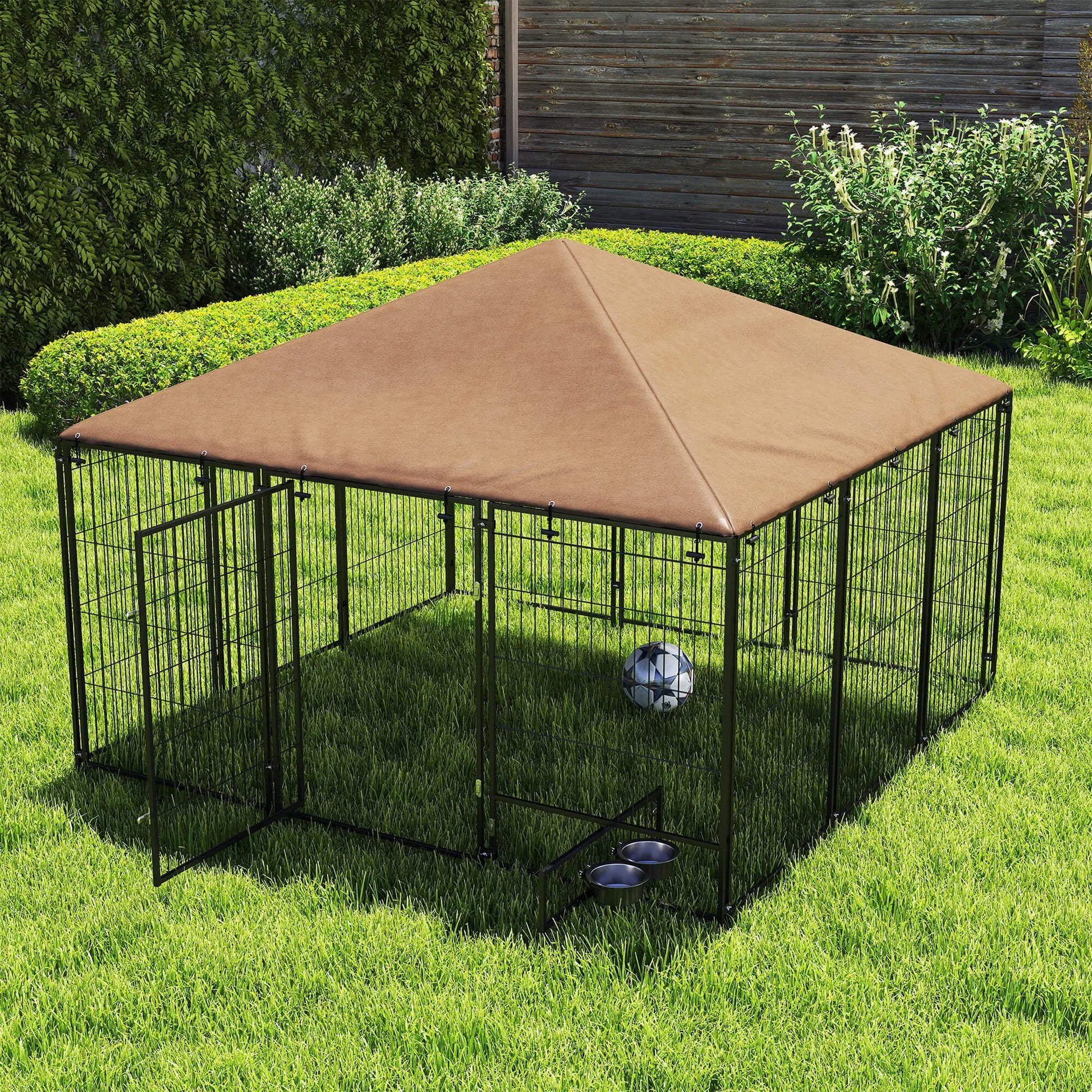 6.9' x 6.9' x 5' Outdoor Dog Kennel, Canopy, Rotating Bowls, Coffee Houses, Kennels & Pens at Gallery Canada