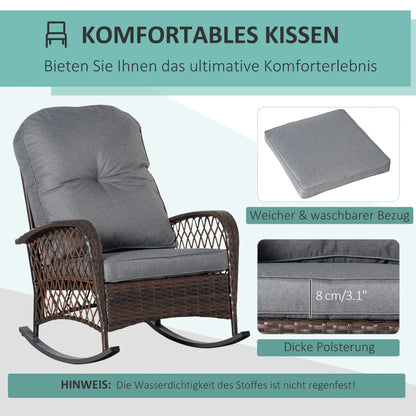 Rattan Rocking Chair, Outdoor Wicker Patio Rocker with Cushions, Grey Outdoor Rocking Chairs at Gallery Canada