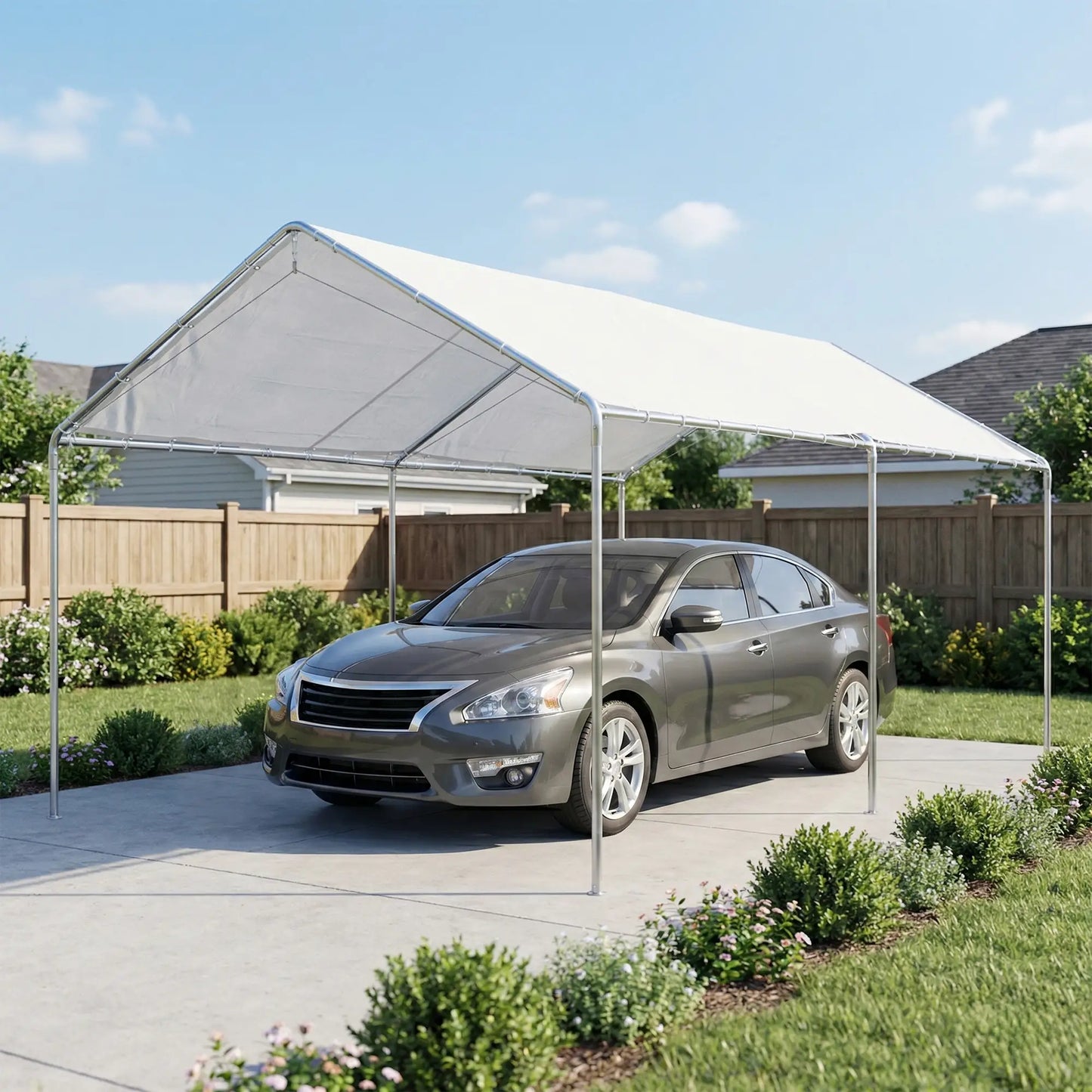10' x 20' Heavy Duty Galvanized Carport Canopy, Anchor Kit, White Car Shelters at Gallery Canada