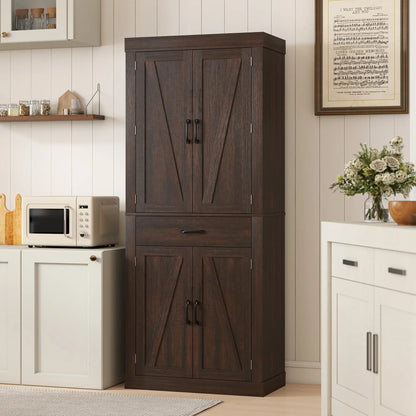 72 Inch Kitchen Pantry Cabinet, Farmhouse Storage, 4 Barn Doors, Brown Kitchen Pantry Cabinets at Gallery Canada