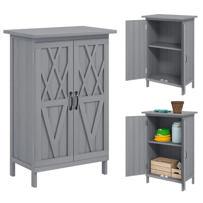 Outdoor Wooden Storage Cabinet, 2-Tier Shelves, Metal Tabletop, Grey Sheds at Gallery Canada