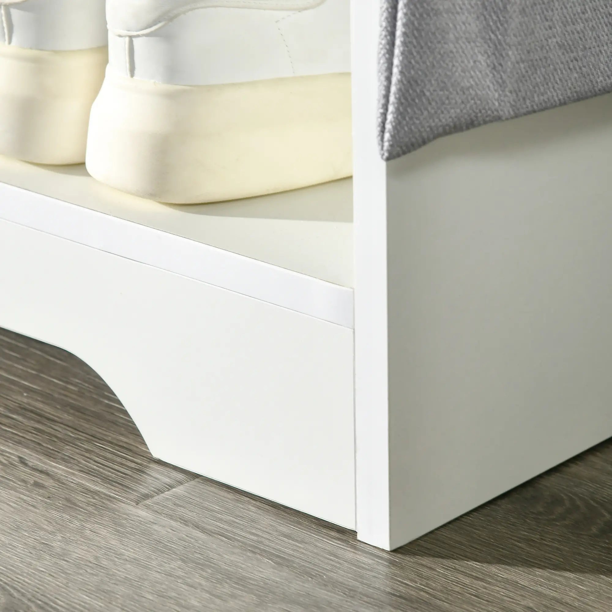 Upholstered Shoe Storage Bench With Seat, Drawer, Open Shelves, White Shoe Storage Cabinets & Racks at Gallery Canada