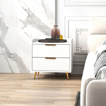 Bedside Table, Nightstand with 2 Drawers, Metal Legs, White Bedside Tables at Gallery Canada