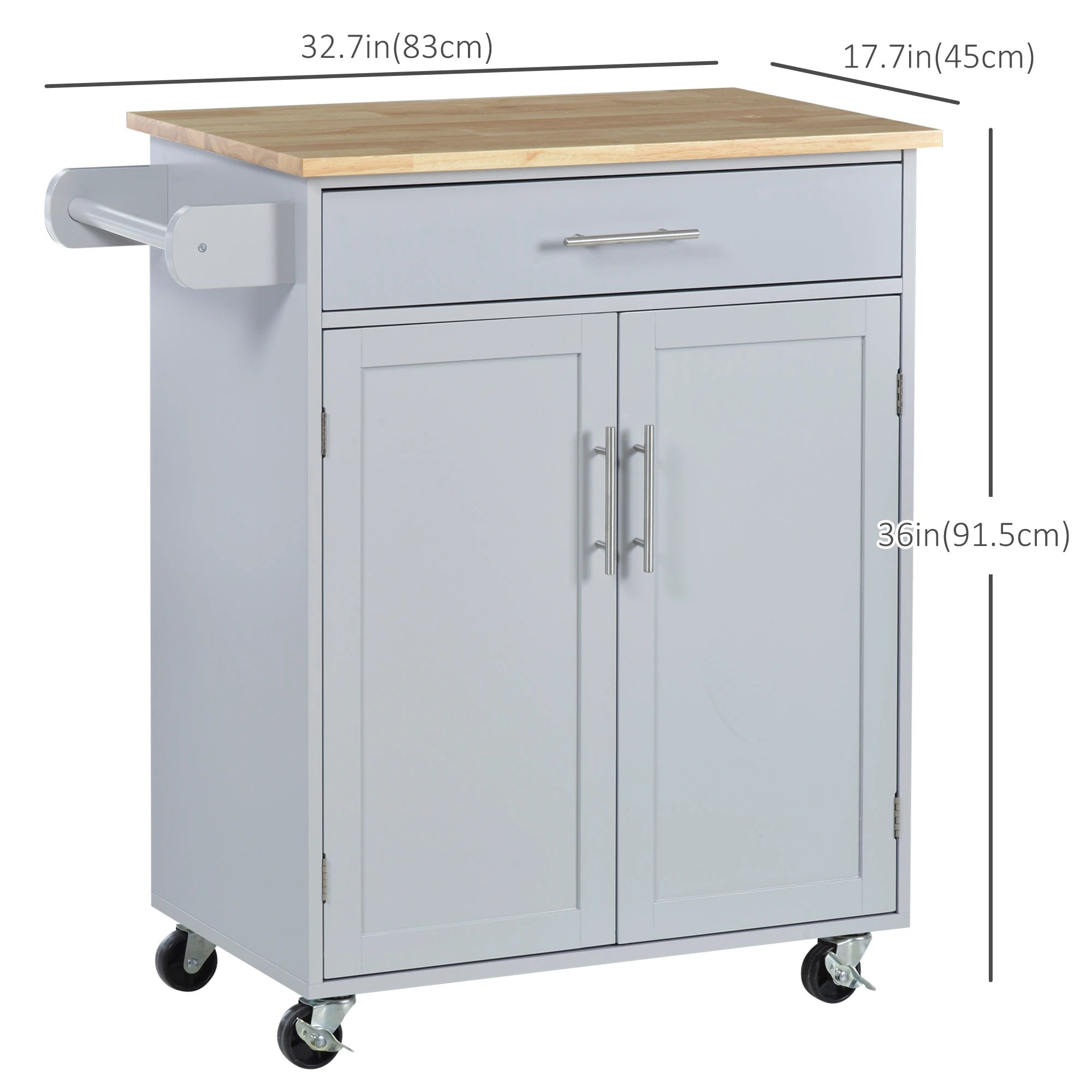 Rolling Kitchen Island Cart, Wood Top, Storage Drawer, Towel Bar, Shelves, Grey Kitchen Islands & Kitchen Carts at Gallery Canada
