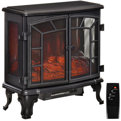 Electric Fireplace Heater, Freestanding, Realistic Flame, Timer, Overheat Protection, 750W/1500W, Black Electric Fireplaces Black at Gallery Canada