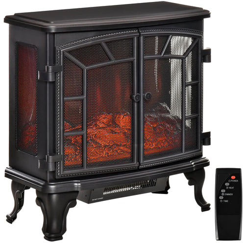 Electric Fireplace Heater, Freestanding, Realistic Flame, Timer, Overheat Protection, 750W/1500W, Black