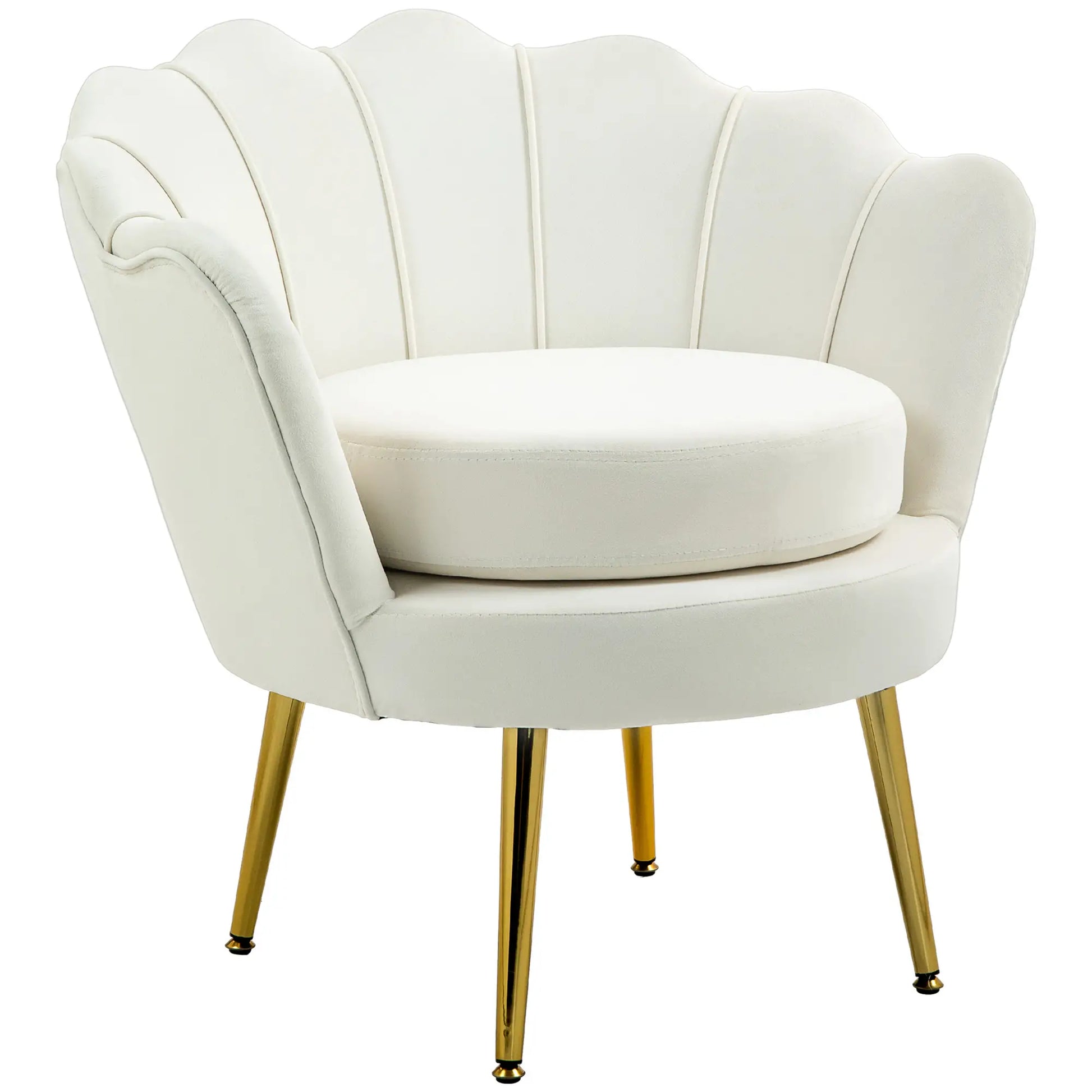 Modern Velvet Accent Chair, Gold Metal Legs, Cream White Accent Chairs Cream White, Gold at Gallery Canada