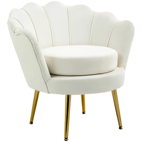 Modern Velvet Accent Chair, Gold Metal Legs, Cream White
