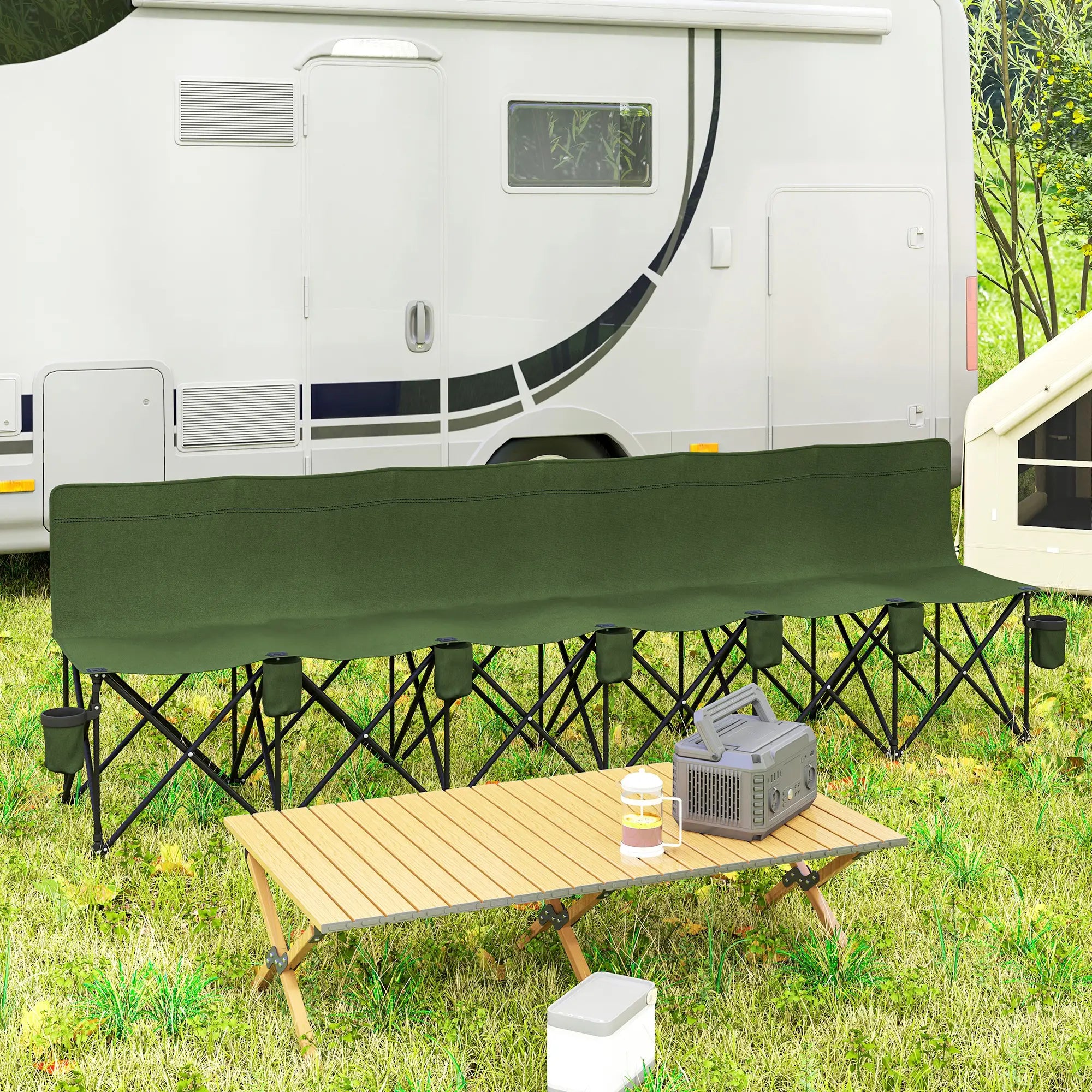 6 Seat Folding Camping Chair, Cup Holder, Carrying Case, Dark Green Picnic Tables & Camping Chairs at Gallery Canada