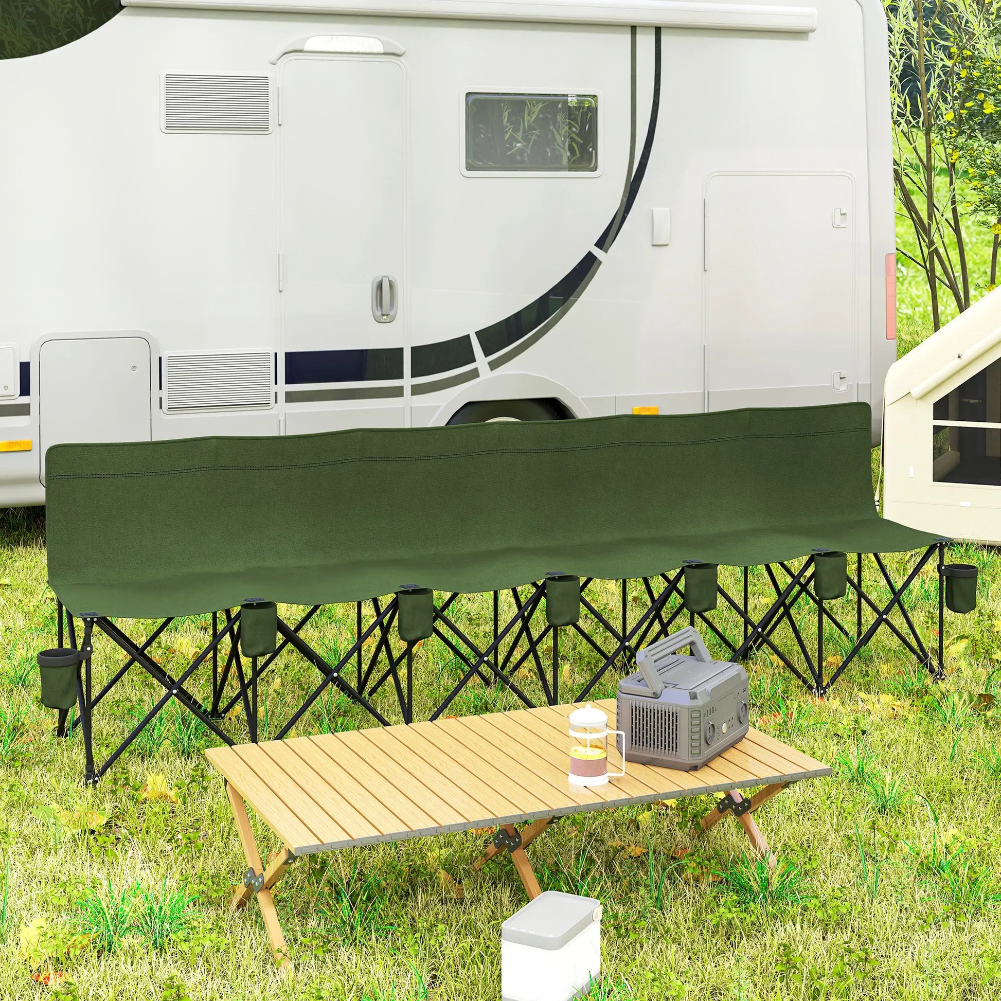 6 Seat Folding Camping Chair, Cup Holder, Carrying Case, Dark Green Picnic Tables & Camping Chairs at Gallery Canada