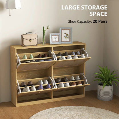 Narrow Shoe Storage Cabinet, 4 Flip Drawers, Adjustable Shelves, 20 Pairs, Oak Shoe Storage Cabinets & Racks at Gallery Canada
