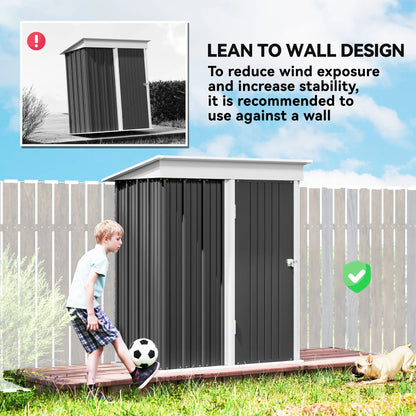 Outdoor Storage Shed, Steel Lean-To, Adjustable Shelf, 5'x3'x6', Dark Grey Sheds at Gallery Canada