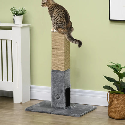 31" Tall Cat Scratching Post, Hanging Balls, Grooming Brushes, Grey Cat Posts at Gallery Canada