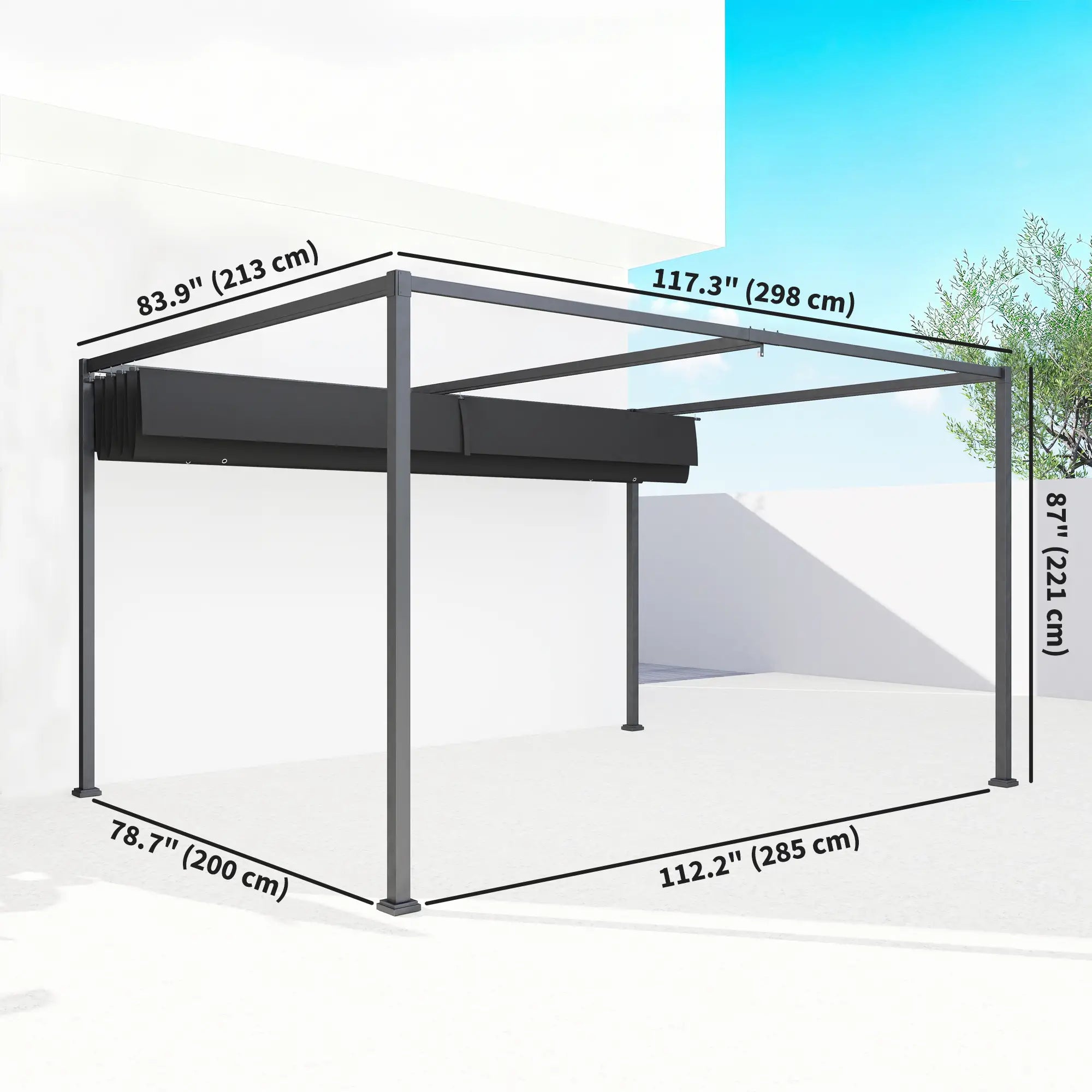 10' X 7' Patio Pergola With Retractable Canopy, Black Pergolas at Gallery Canada