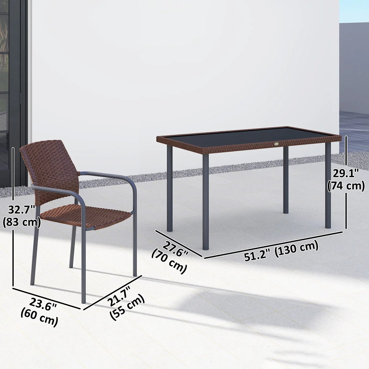 5 Piece Outdoor Dining Set, PE Wicker Rattan Patio Furniture, Stackable Chairs, Glass Table Top Patio Furniture Sets at Gallery Canada