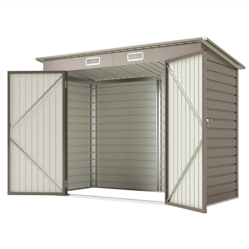 8 x 4FT Galvanized Metal Garden Shed, Double Doors, 2 Vents, Light Grey