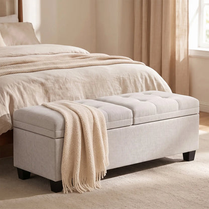 51.2" Storage Ottoman Bench, End of Bed Bench, Cream White
